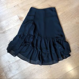 Black Sequin Ruffle Dance Salsa Skirt EUC size XS